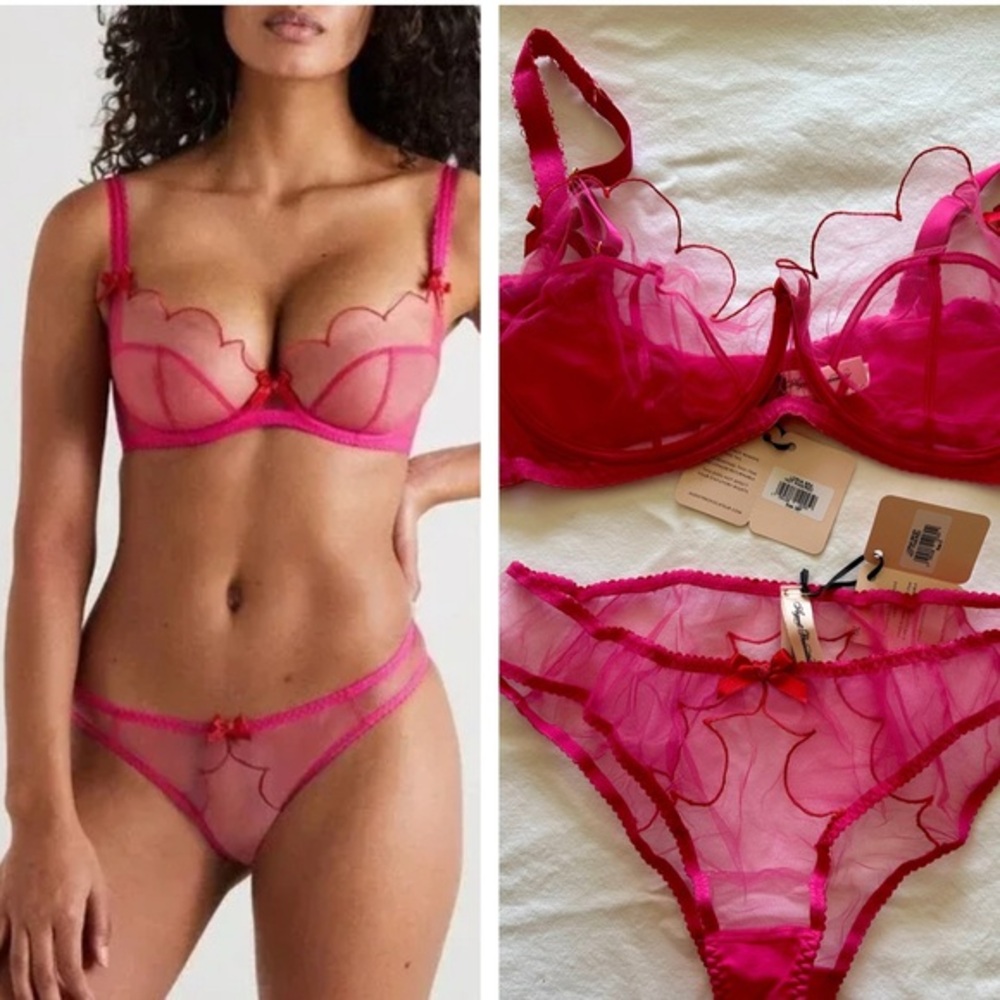 NWT Agent Provocateur Lorna Hot Pink Scalloped Tulle Lingerie Set Now Sold Out